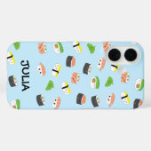 Coques Case-Mate iPhone Kawaii personnalisé, illustration sushi bleu migno (Verso (horizontal))
