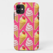 Coques Case-Mate iPhone Kawaii pink pattern with strawberry ice cream  (Dos)