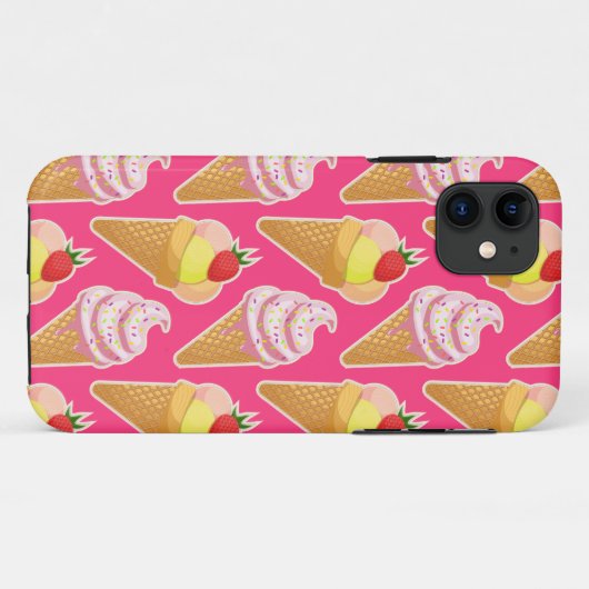 Coques Case-Mate iPhone Kawaii pink pattern with strawberry ice cream  (Dos (Horizontal))