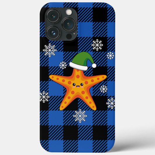 Coques Case-Mate iPhone Kawaii Xmas Starfish sur Blue Buffalo Motif (Verso)
