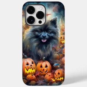 Coque Pour Pour iPhone 14 Pro Max Keeshond d'Halloween avec citrouilles effrayantes