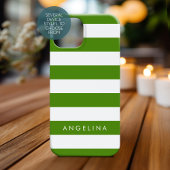 Coques Case-Mate iPhone Kelly Green et White Stried Motif Nom personnalisé