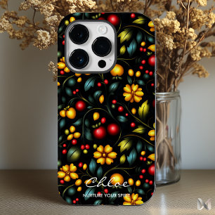 Coque Pour iPhone 14 Pro Khokhloma Floral Téléphone Boîtier avec Trait mode