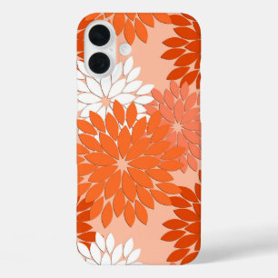 iPhone 16 Plus Case Kimono floral moderne Impression, Coral Orange sur