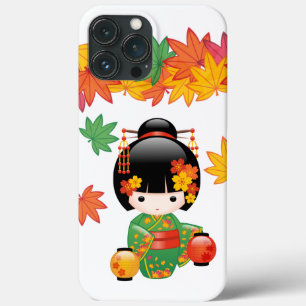 Case-Mate iPhone Case Kimono Vert Automnal Poupée Kokeshi Feuilles d'Éra