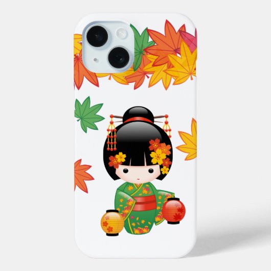 Coques Case-Mate iPhone Kimono Vert Automnal Poupée Kokeshi Feuilles d'Éra (Verso)