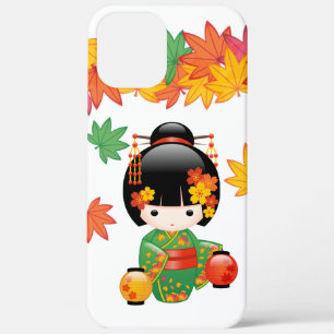 Case-Mate iPhone Case Kimono Vert Automnal Poupée Kokeshi Feuilles d'Éra