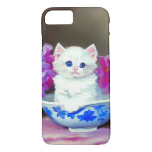 Case-Mate iPhone Case Kitten blanc vintage aux fleurs roses