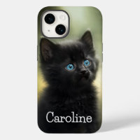 Kitten Noir Cutest Avec Yeux Bleus, Personnalisabl