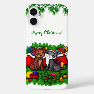 Coques iPhone 16 Plus Kitty et chiot, Happy XMas