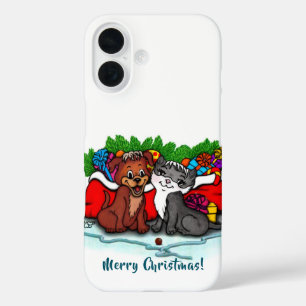 Coques iPhone 16 Kitty et Puppy, Joyeux Noël