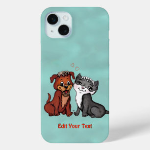 Coque iPhone 15 Mini Kitty et Puppy, Modifier votre texte