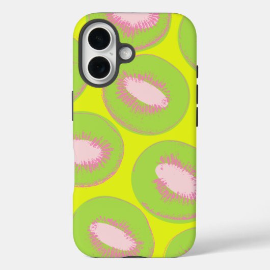 Coques Case-Mate iPhone Kiwi Pop Art Fruit Motif en Chartreuse et rose (Verso)