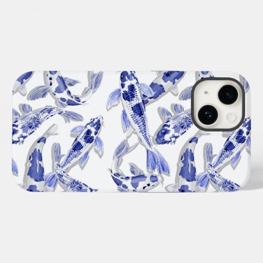 Coques Case-Mate iPhone Koi bleu et blanc (Verso (horizontal))