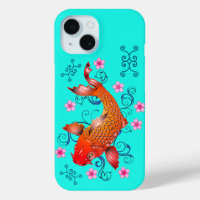 Koi poisson oriental orange turquoise floral éléga
