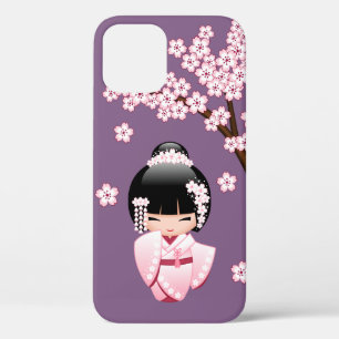 Case-Mate iPhone Case Kokeshi Doll au kimono rose sur fond violet