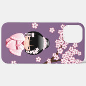 Coques Case-Mate iPhone Kokeshi Doll en kimono rose sur fond violet (Retour (horizontal))