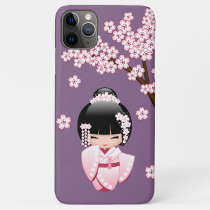 Case-Mate iPhone Case Kokeshi Doll en kimono rose sur fond violet