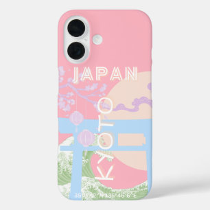 Coques iPhone 16 Kyoto Japan Travel Art, Pink Pastel Travel Art