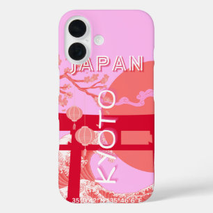 Coques iPhone 16 Kyoto Japon Travel Art, Art de Voyage rose