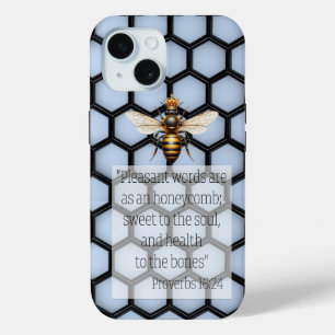 Coque Pour iPhone 15 La Foi Chic Abeille Reine Alvéole Noir Bleu