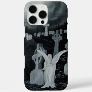 Coques iPhone 16 Pro Max La nuit sur le cimetière - Angel avec Corbeau