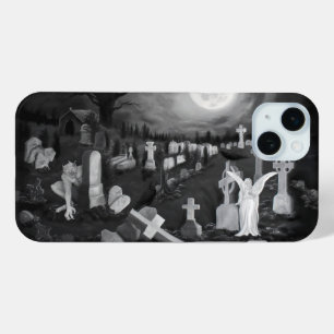 Coque iPhone 15 Mini La nuit sur le cimetière - Angel avec Diable