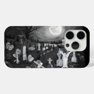 Coque iPhone 15 Pro La nuit sur le cimetière - Angel avec Diable