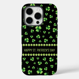 Coques iPhone 16 Pro La Saint-Patrick Shamrock aquarelle sur fond noir