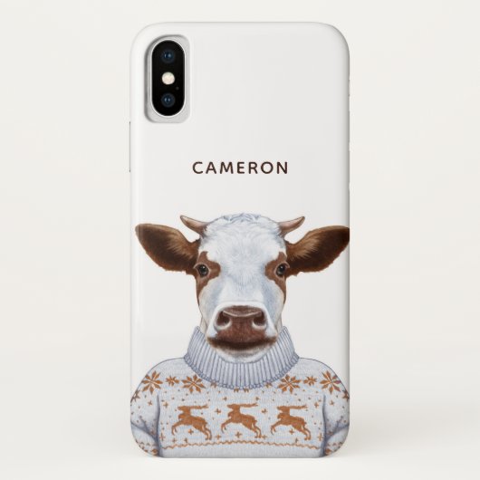 Coques Case-Mate iPhone La vache à chandail de Noël | ajoutent votre nom (Dos)