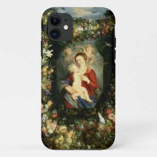 Coque iPhone 11 La Vierge et l'enfant dans une guirlande de fruit