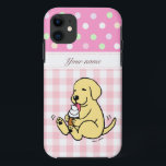 Coques Pour iPhone Laboratoire jaune léchant la bande dessinée de<br><div class="desc">Bande dessinée fantaisie et mignonne de labrador retriever créée par Naomi Ochiai du Japon. Un Labrador jaune semblant mignon et heureux a plaisir à lécher la crème glacée. Quelle heure joyeuse c'est ! ! Cadeau gentil pour les amoureux de les chiens qui aiment Labrador jaune. Nous avons de divers milieux....</div>