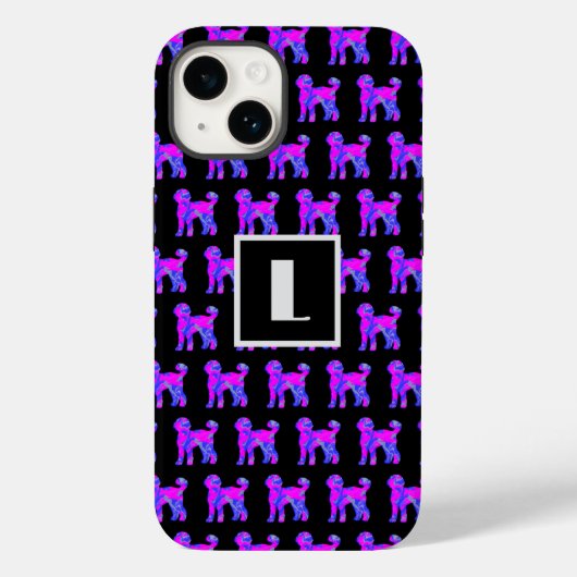 Coques Case-Mate iPhone Labradoodé Chien rose bleu Silhouette Mono noir (Verso)