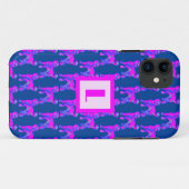 Coques Case-Mate iPhone Labradoodé Chien Silhouette rose Monogramme bleu (Dos (Horizontal))