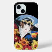 Coques Case-Mate iPhone Lady avec Fleurs Chrysanthemum, Noir (Verso)