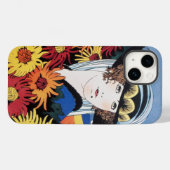 Coques Case-Mate iPhone Lady avec Fleurs Chrysanthemum, Noir (Verso (horizontal))