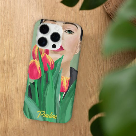 Coques Case-Mate iPhone Lady & Tulip Green Orange moderne peinture graphiq