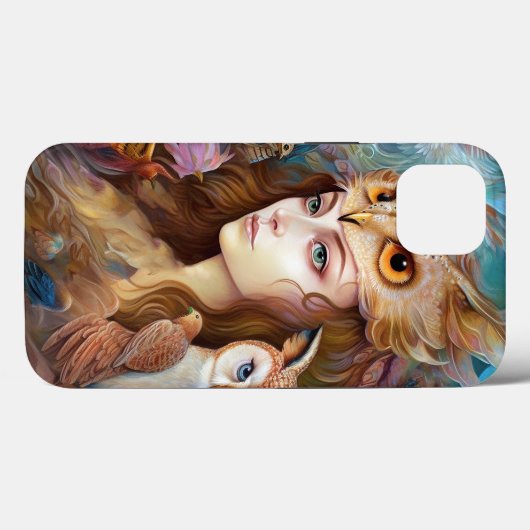 Coques Case-Mate iPhone Lady With Owl Surreal Imaginaire Art (Verso (horizontal))