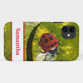 Coques Case-Mate iPhone Ladybug sur la feuille avec nom (Dos (Horizontal))