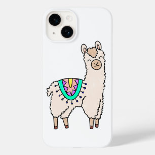 Coque Pour iPhone 14 lama alpaca de dessin animé souriant et heureux