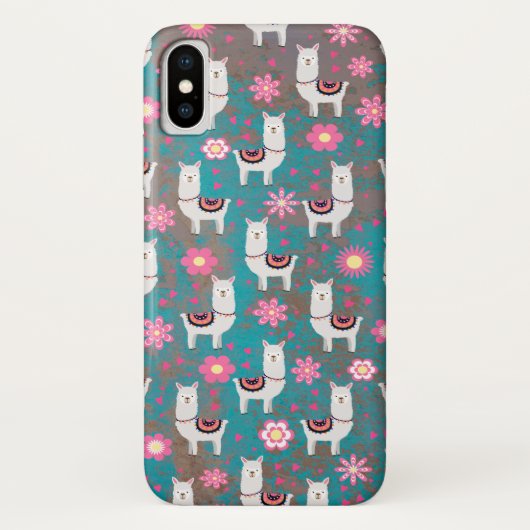 Coques Case-Mate iPhone Lama (alpaga) floral et grunge de turquoise (Dos)