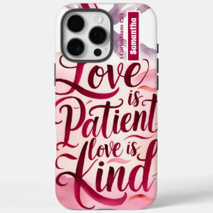 Coques iPhone 16 Pro Max L'amour personnalisé est patient chrétien
