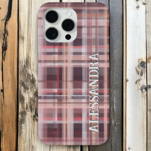 Coque iPhone 15 Pro Max Landes rouges bordeaux rose pâle à monogramme