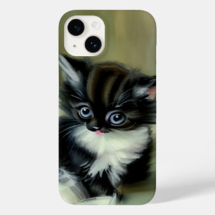 Coque Pour iPhone 14 Langue vintage de Kitten noir et blanc