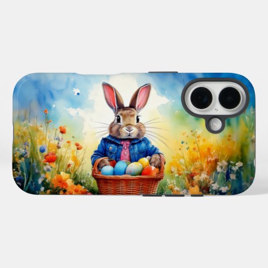 Coques Case-Mate iPhone Lapin de Pâques dans la forêt (Verso (horizontal))