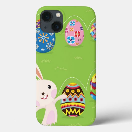 Coques Case-Mate iPhone Lapin de Pâques jouant avec des oeufs peints (Verso)
