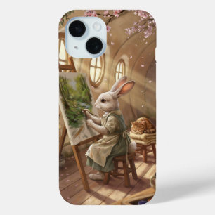 Coque Pour iPhone 15 Lapin Fantaisiste Artiste Peignant sur Chevalet