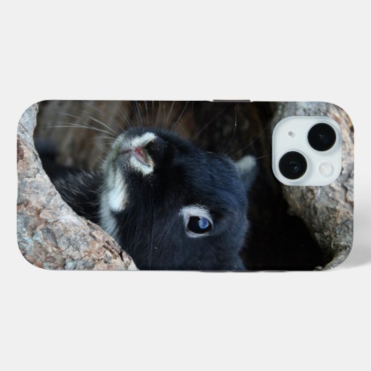 Coques Case-Mate iPhone Lapin noir en creux d'un arbre (Verso (horizontal))