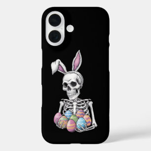 Coques iPhone 16 Lapin Squelette tenant des oeufs de Pâques lapin d