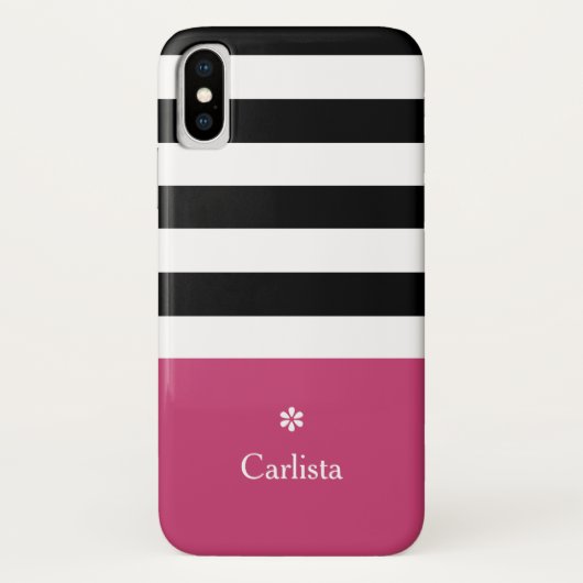 Coques Case-Mate iPhone Large Black Horizontal Stripes Dark Rose Nom Faisy (Dos)